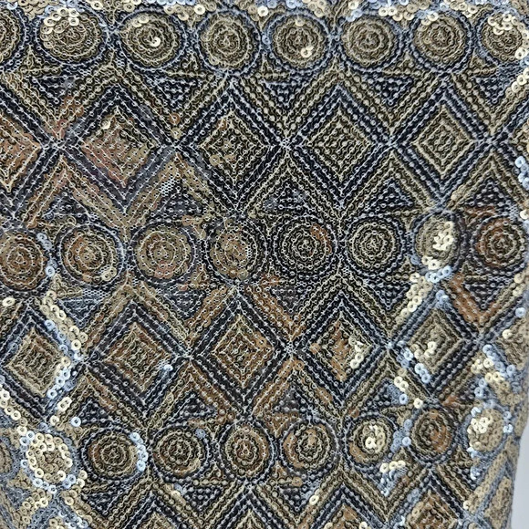 Banana Republic Sheath Holiday Mini Dress Gold Silver Sequin Sleeveless Zip - Picture 4 of 10